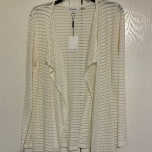 Brand New Ivory Calvin Klein Sheer-Stripe Cardigan. Size M